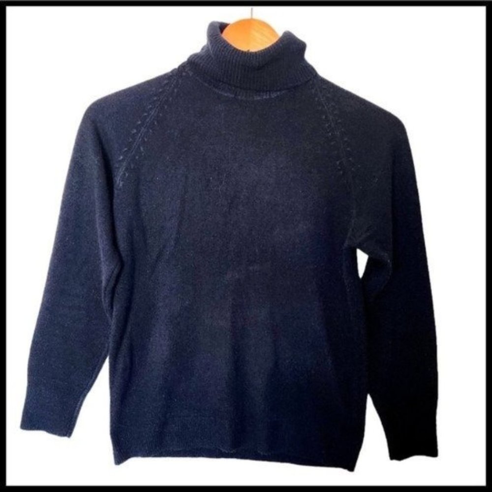 Vintage Asia‎ Knitting Black Turtleneck Sweater L Large Origin Japan